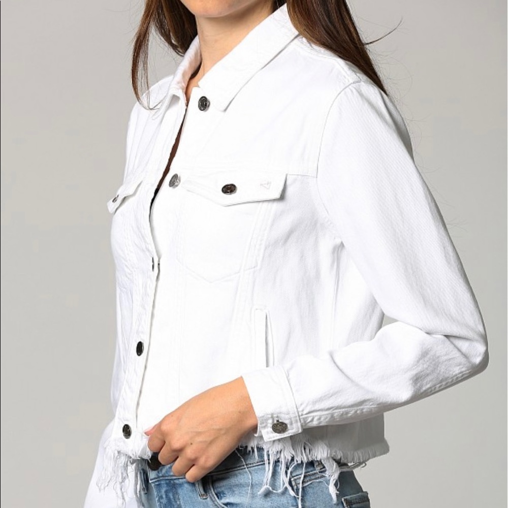 HIDDEN Jeans White Distressed Frayed Denim Jacket